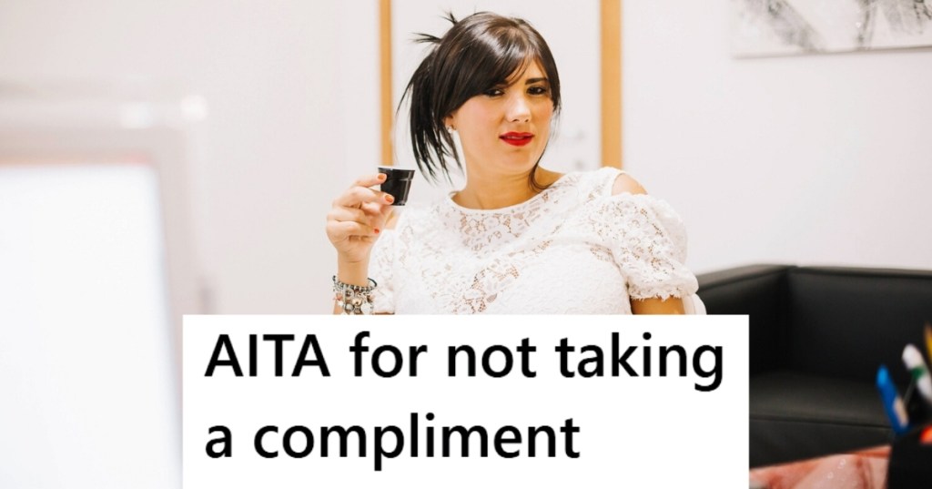 Woman with red lipstick holding coffee cup